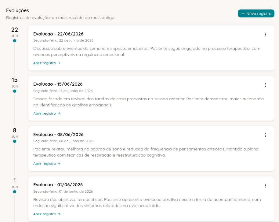 Prontuário – evoluções
