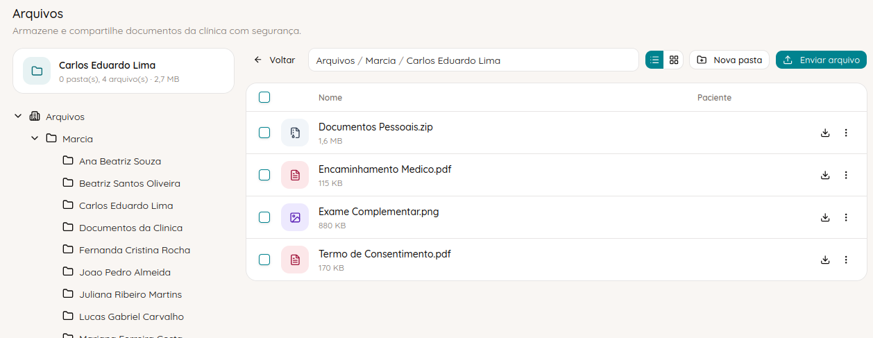 Arquivos – documentos do paciente